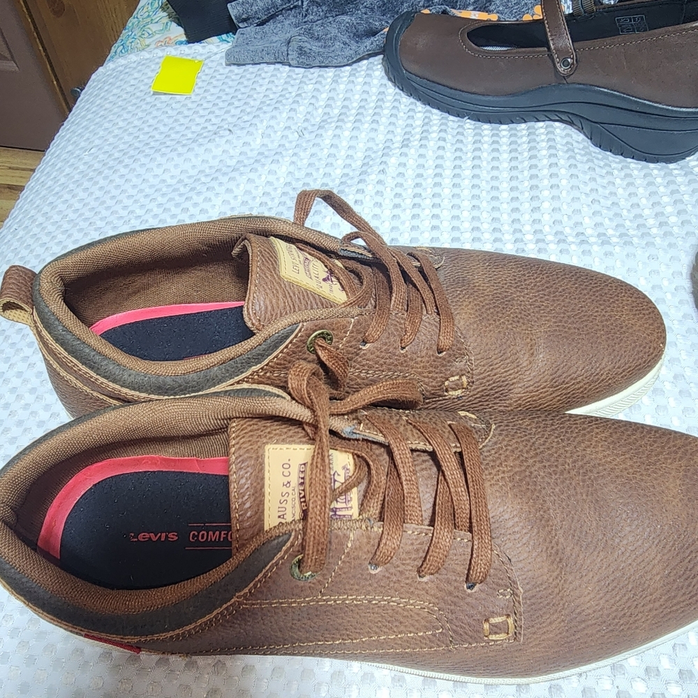 LEVI STRAUSS EUC MENS SZ 13 BROWN LEATHER LACE UP SNEAKER OXFORDS SHOES - Picture 2 of 9